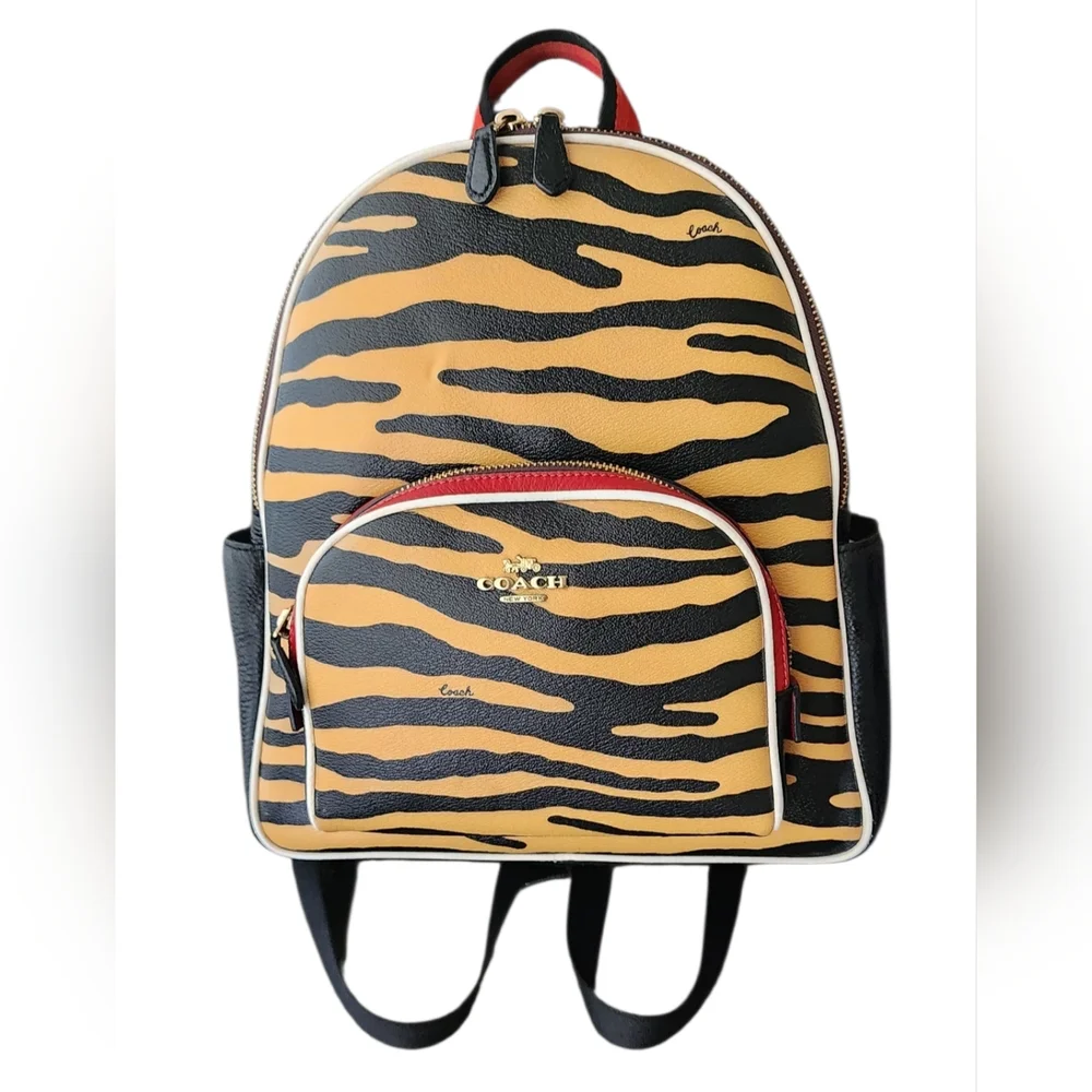 Coach Medium Court Tiger Print Backpack With Matching Wristlet - Picture 2 of 10